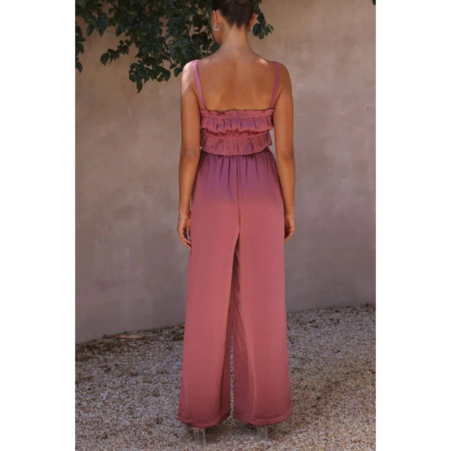 Ruffled Sleeveless Top and Wide Leg Pants Set Apparel and Accessories