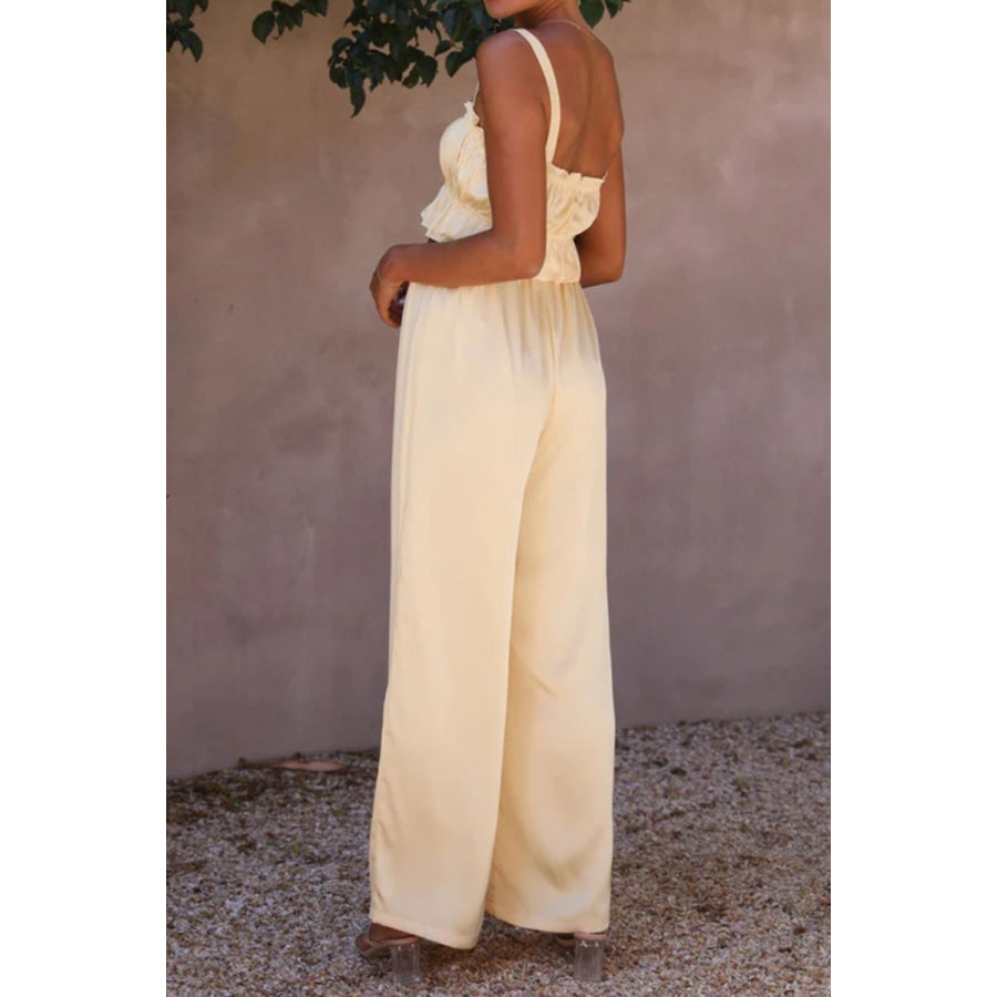 Ruffled Sleeveless Top and Wide Leg Pants Set Apparel and Accessories