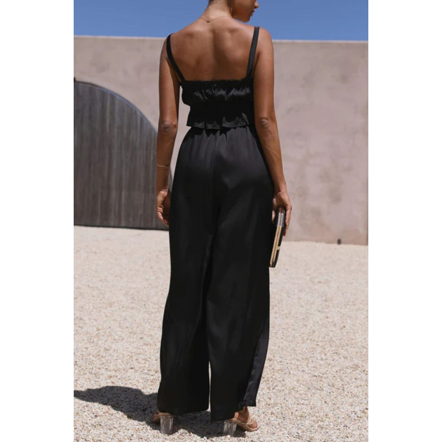 Ruffled Sleeveless Top and Wide Leg Pants Set Apparel and Accessories