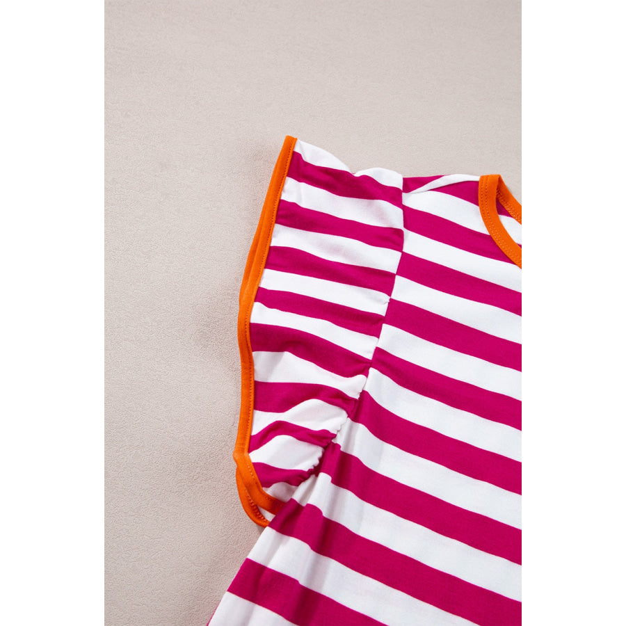 Ruffled Striped Round Neck Cap Sleeve Blouse Apparel and Accessories
