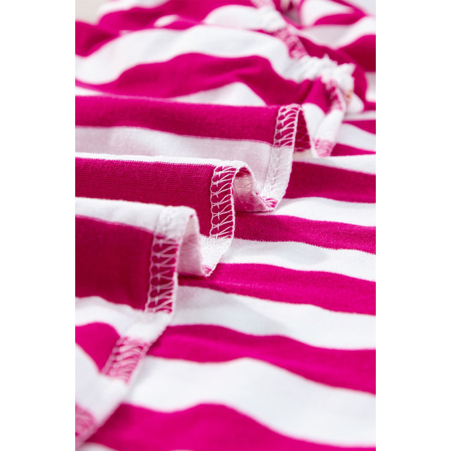 Ruffled Striped Round Neck Cap Sleeve Blouse Apparel and Accessories
