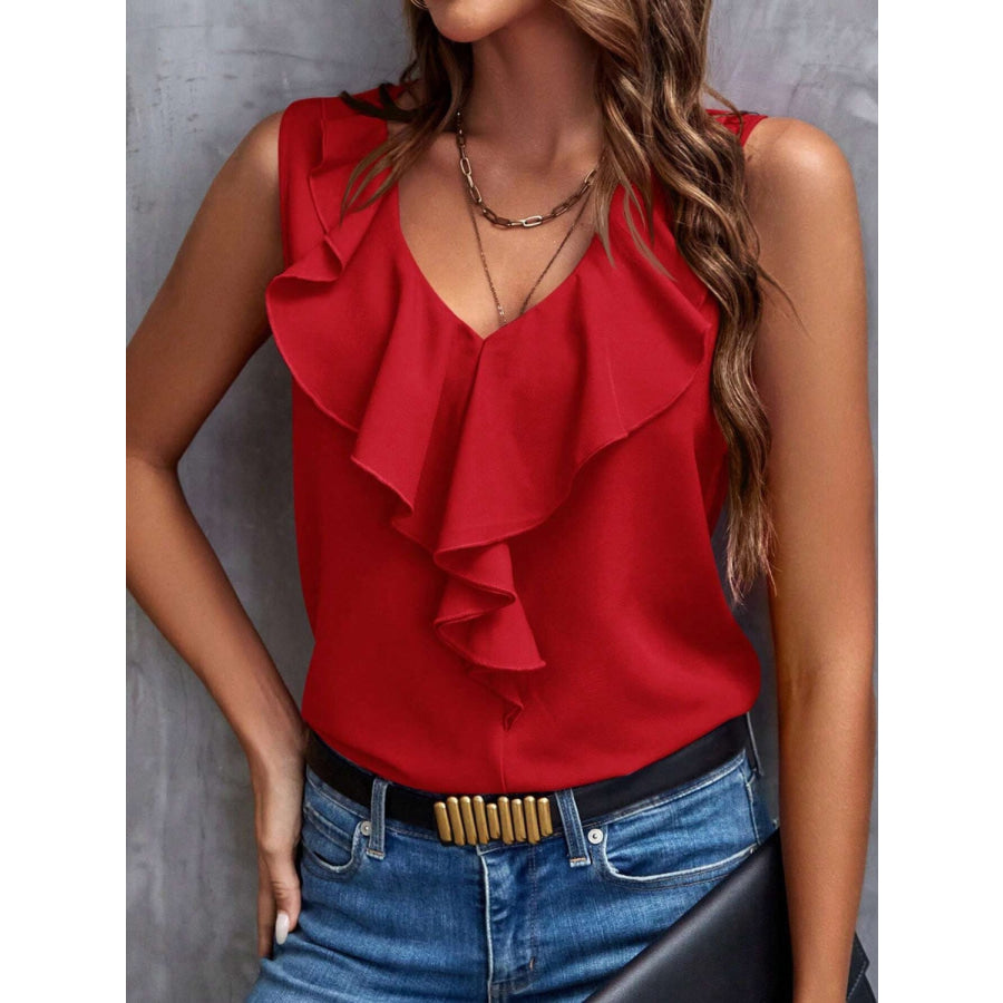 Ruffled V-Neck Tank Apparel and Accessories