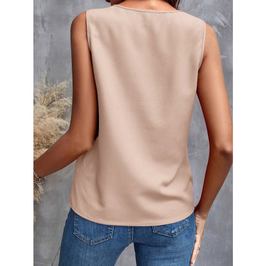 Ruffled V-Neck Tank Light Apricot / S Apparel and Accessories