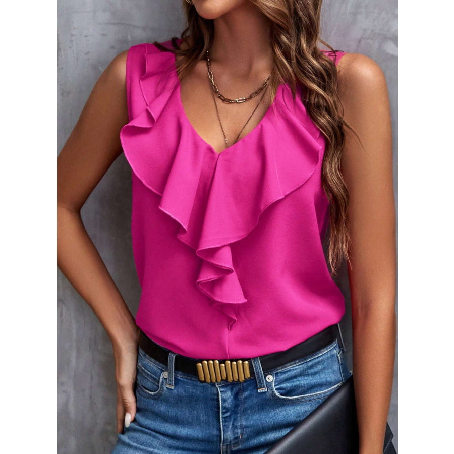 Ruffled V-Neck Tank Apparel and Accessories