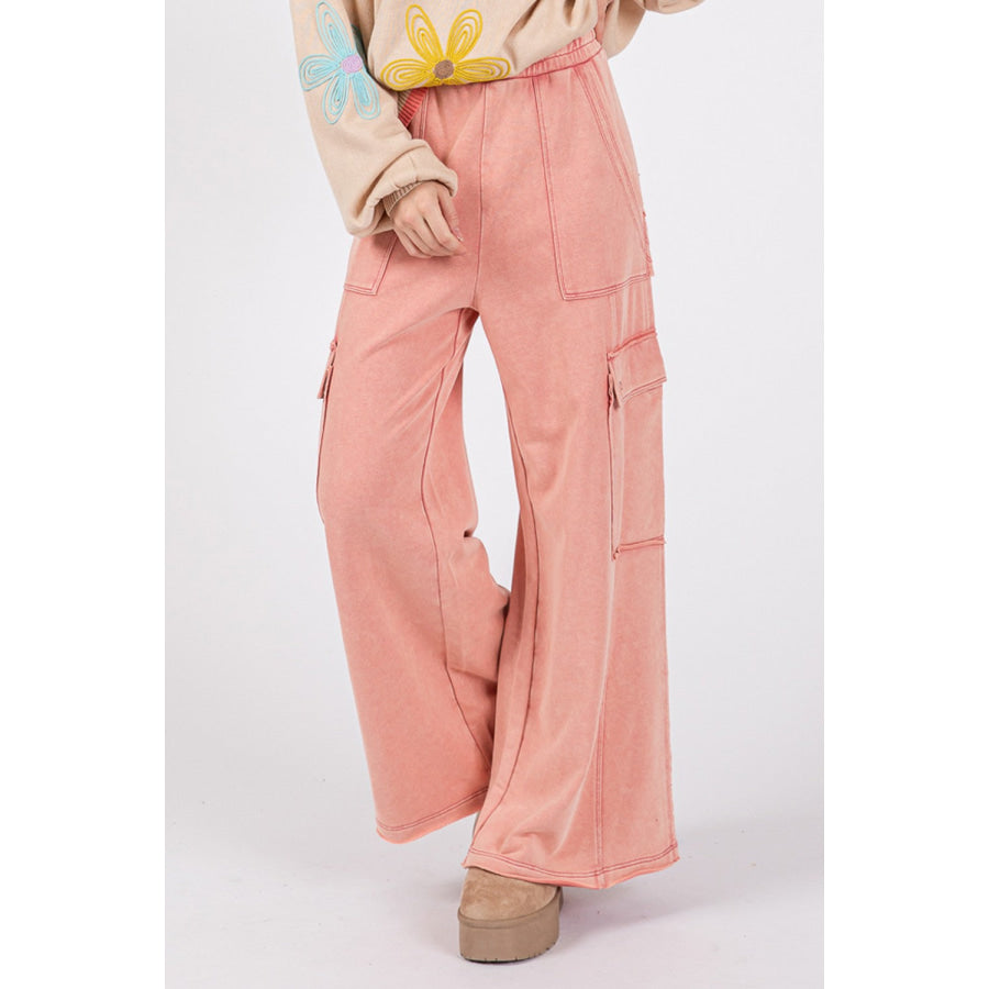 SAGE + FIG Knit Terry Mineral Wash Wide Leg Pants Apparel and Accessories