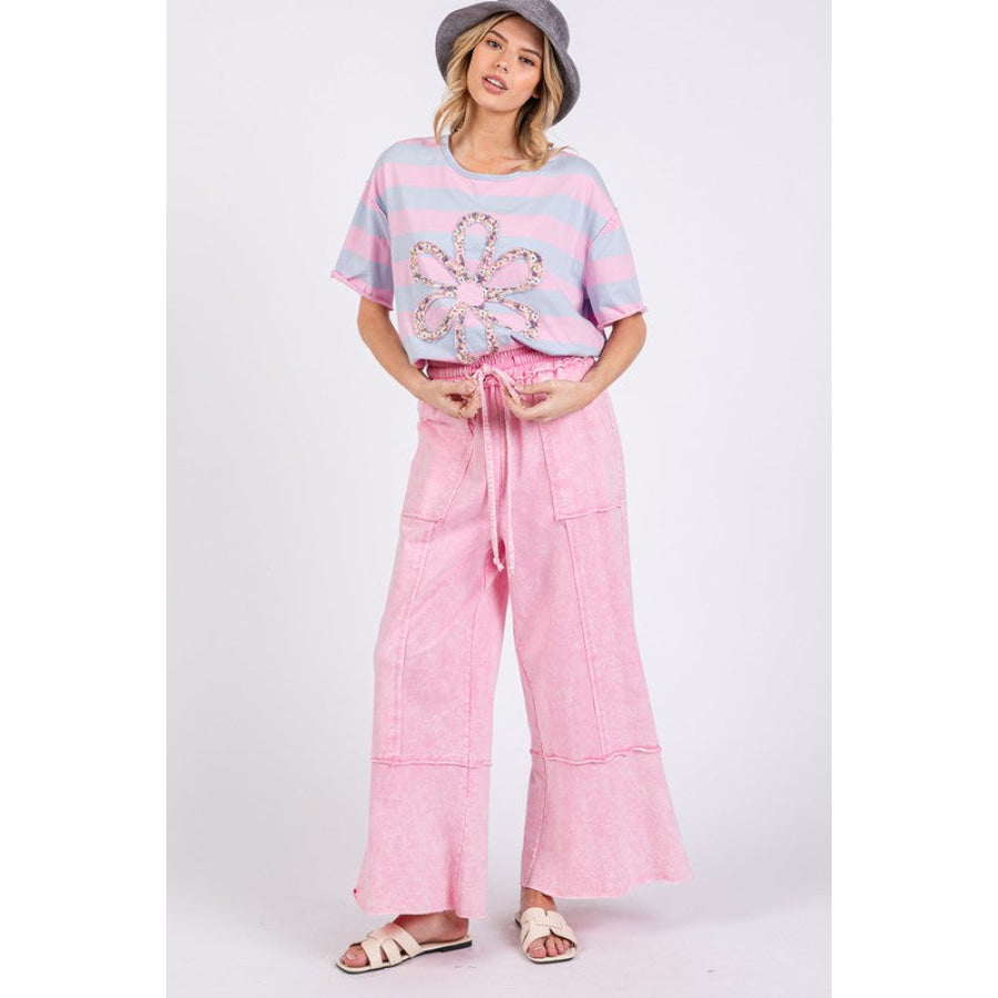 SAGE + FIG Mineral Washed Terry Wide Leg Pants Apparel and Accessories