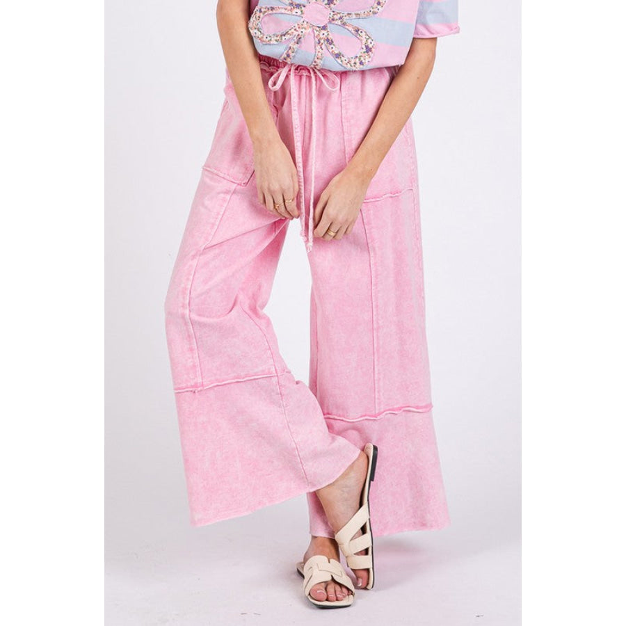 SAGE + FIG Mineral Washed Terry Wide Leg Pants Apparel and Accessories