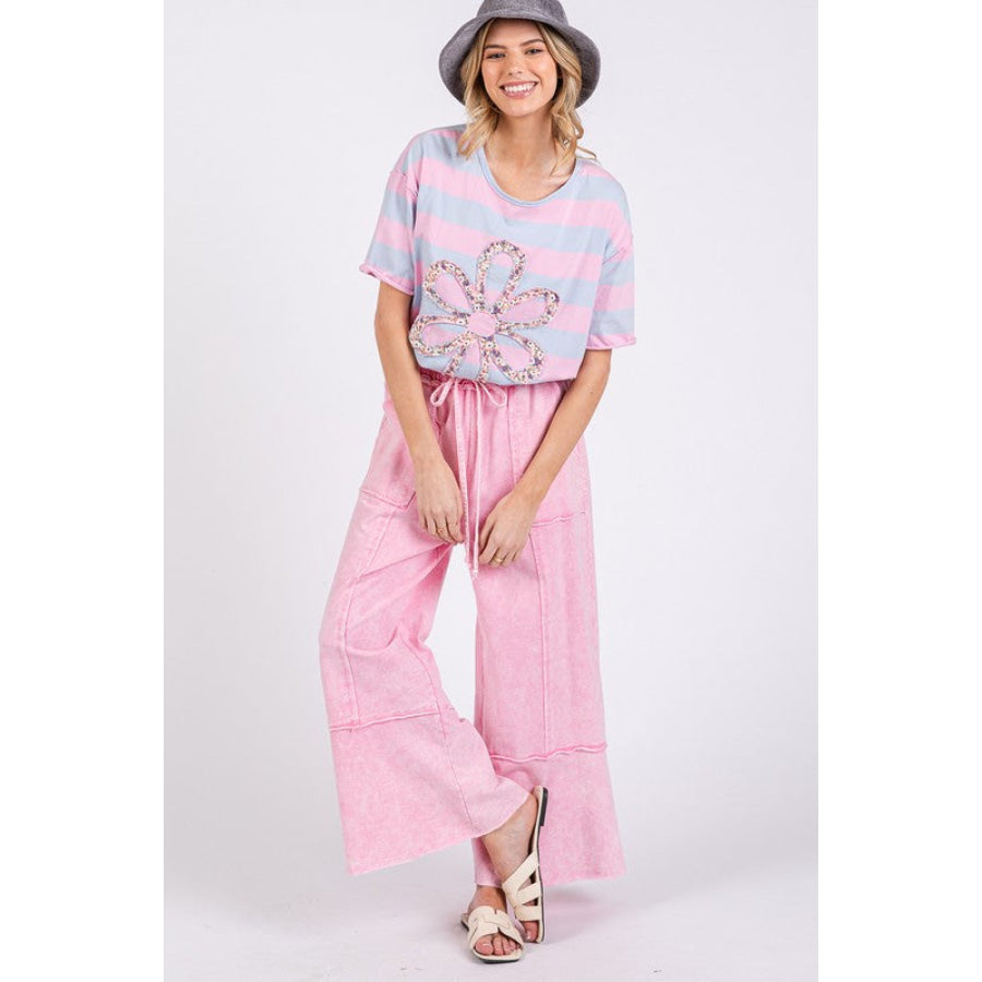 SAGE + FIG Mineral Washed Terry Wide Leg Pants Apparel and Accessories