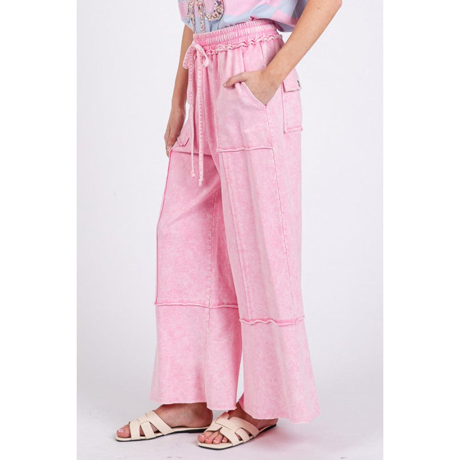 SAGE + FIG Mineral Washed Terry Wide Leg Pants Apparel and Accessories