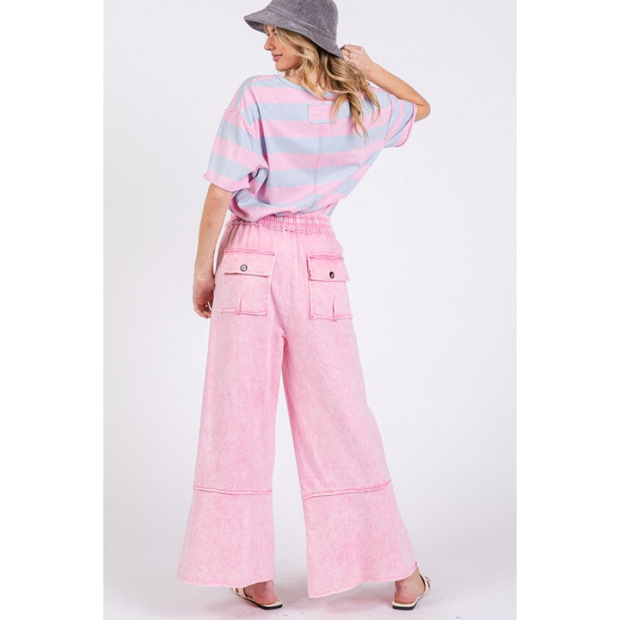 SAGE + FIG Mineral Washed Terry Wide Leg Pants Apparel and Accessories