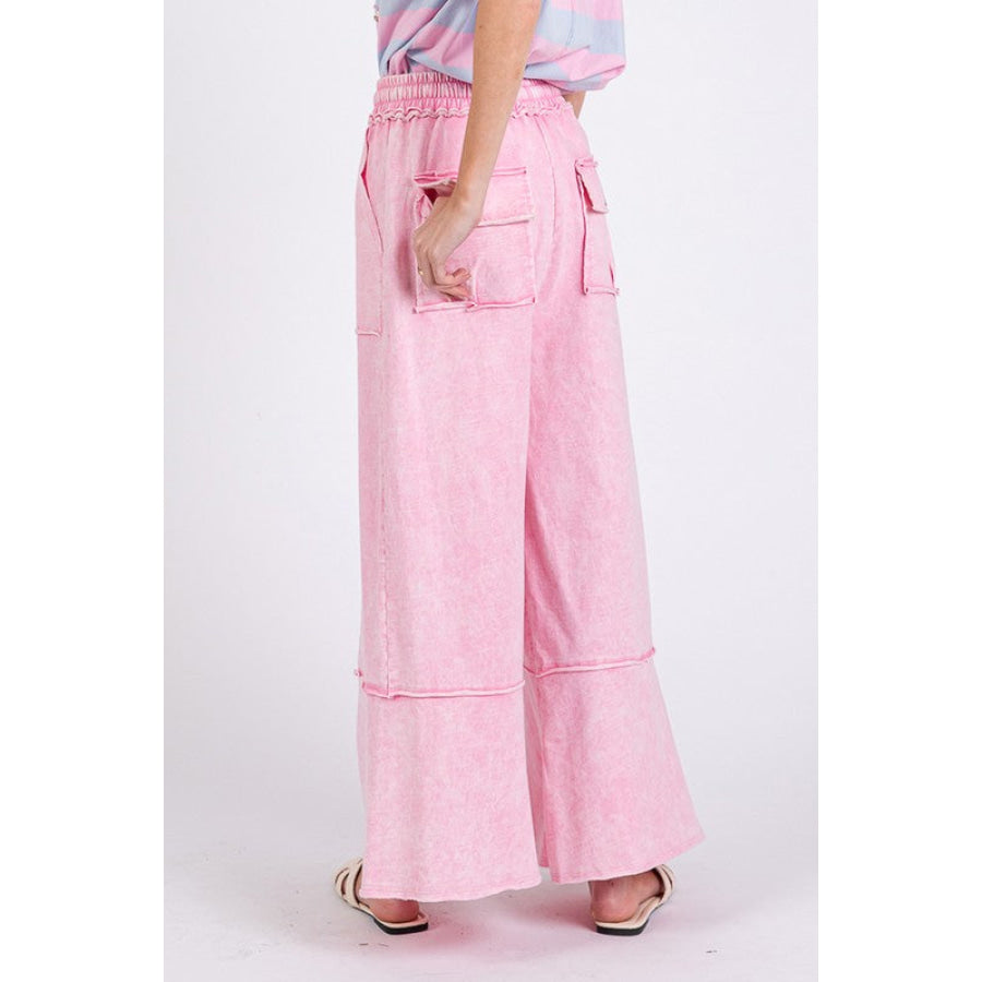 SAGE + FIG Mineral Washed Terry Wide Leg Pants Apparel and Accessories