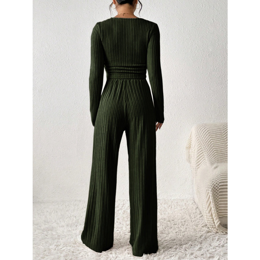 Scoop Neck Long Sleeve Top and Pants Set Apparel and Accessories