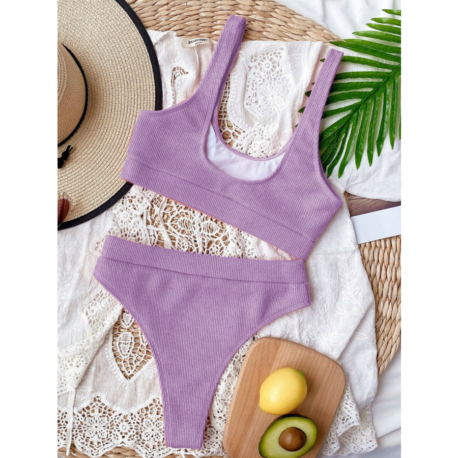 Scoop Neck Wide Strap Two-Piece Swim Set Apparel and Accessories