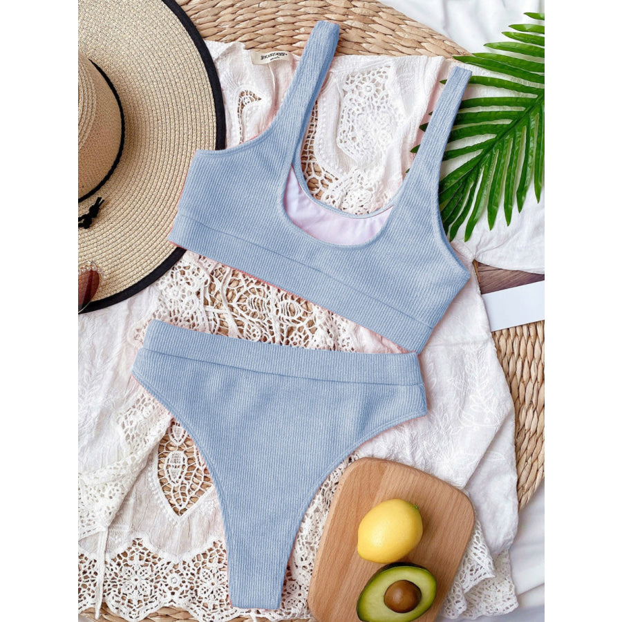 Scoop Neck Wide Strap Two-Piece Swim Set Apparel and Accessories