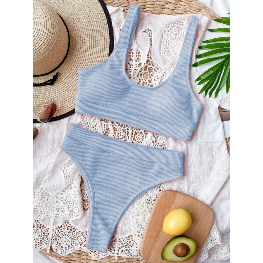 Scoop Neck Wide Strap Two-Piece Swim Set Apparel and Accessories