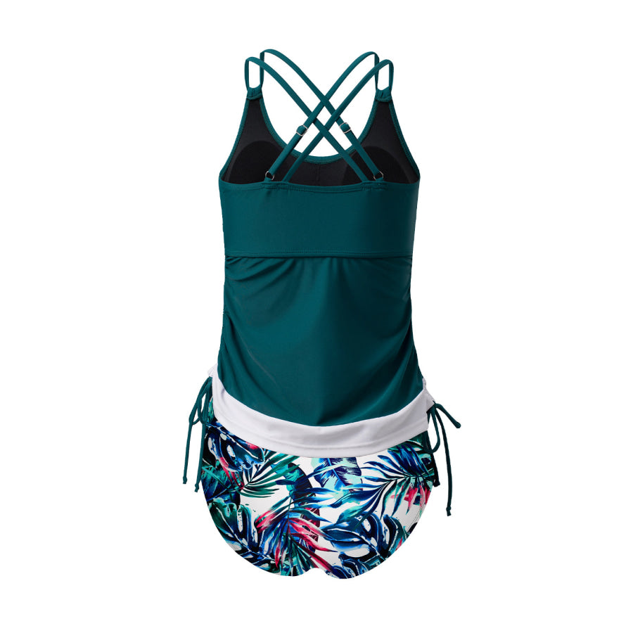 Sea Green Drawstring Tummy Control Mix-and-match 2pcs Tankini Swimsuit Swimwear/Tankinis
