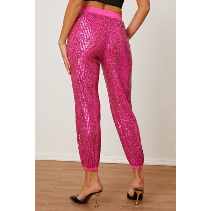 Sequin Drawstring Pants with Pockets Clothing