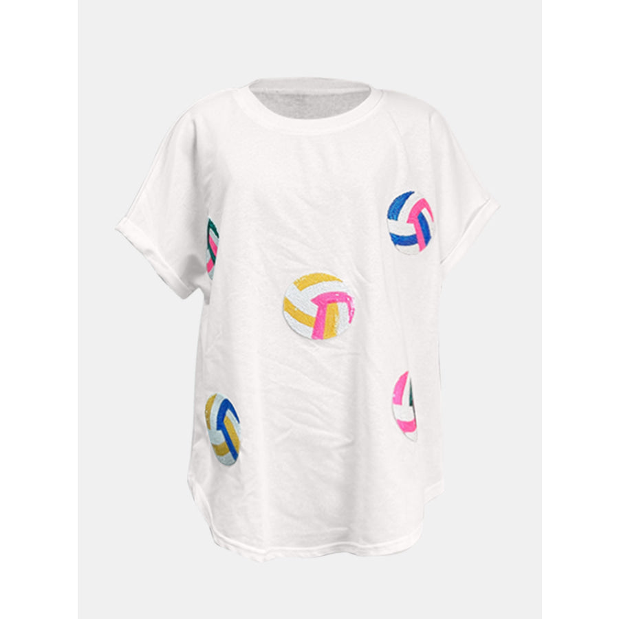 Sequin Round Neck Short Sleeve T-Shirt White / S Apparel and Accessories