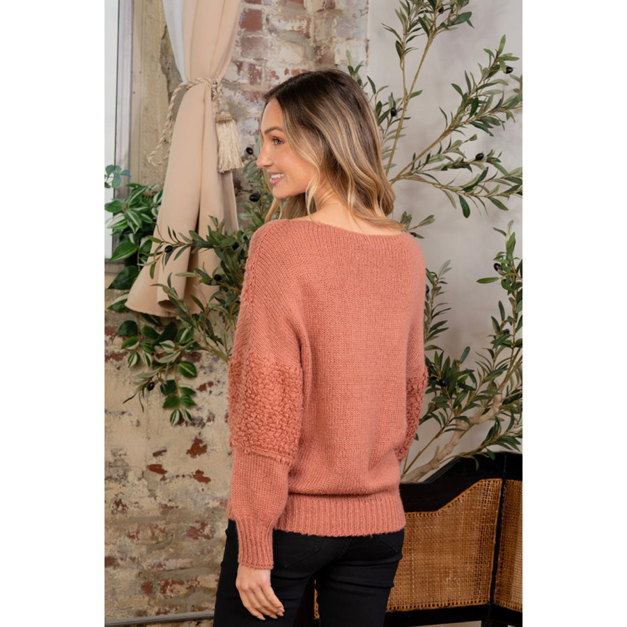 Sew In Love Boat Neck Long Sleeve Sweater Mauve / S Apparel and Accessories