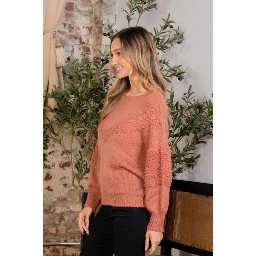 Sew In Love Boat Neck Long Sleeve Sweater Apparel and Accessories