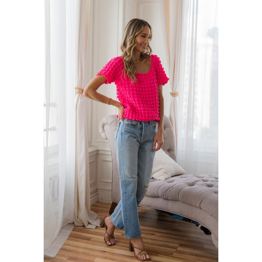 Sew In Love Bubble Textured Round Neck Short Sleeve T - Shirt Apparel and Accessories