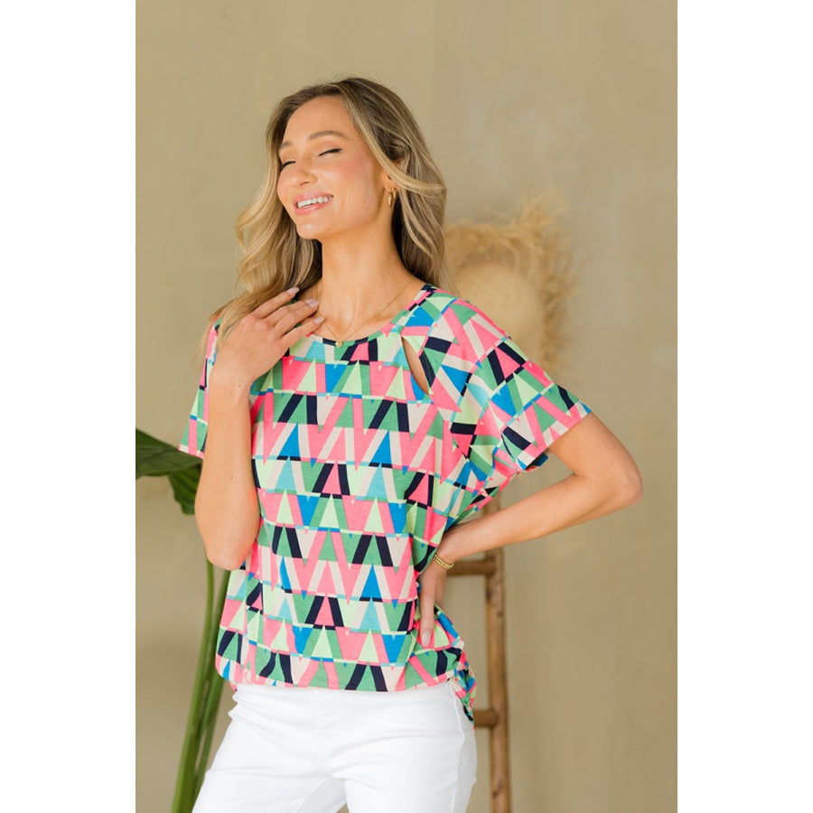 Sew In Love Full Size Geometric Round Neck Top Apparel and Accessories