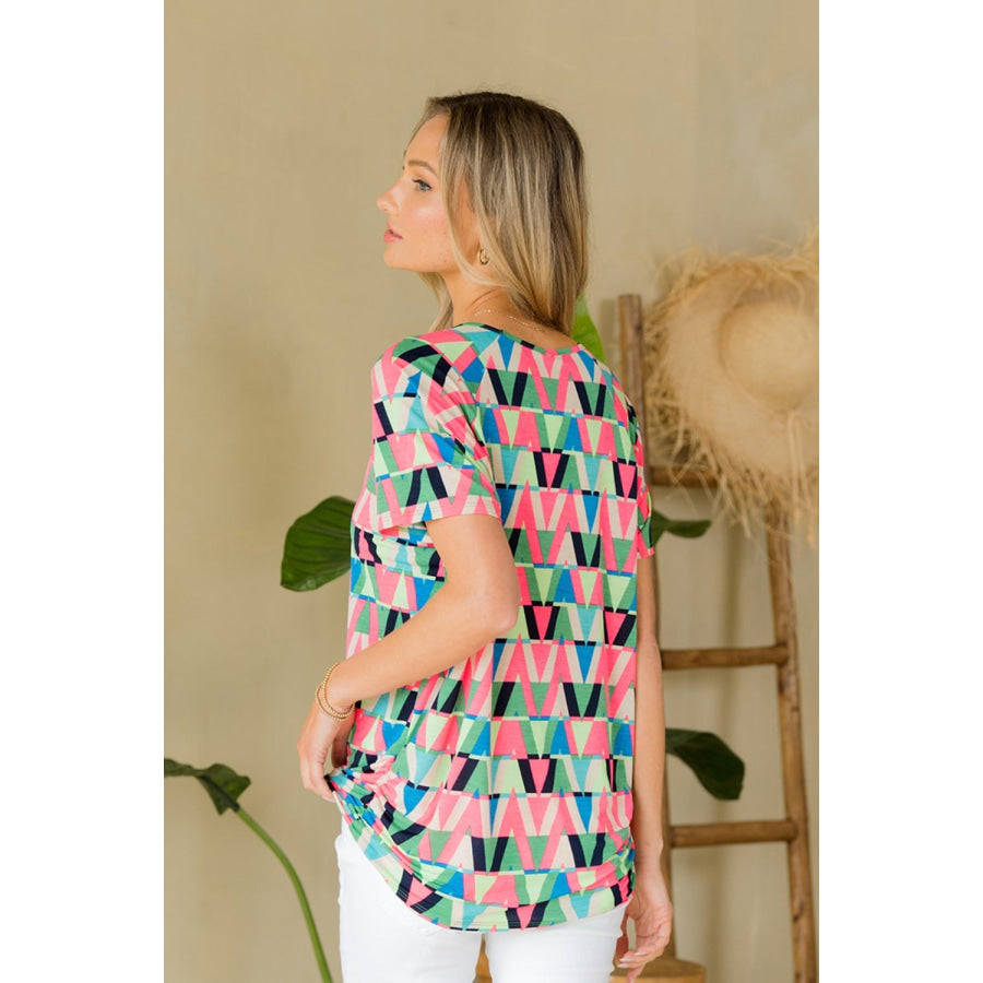 Sew In Love Full Size Geometric Round Neck Top Apparel and Accessories