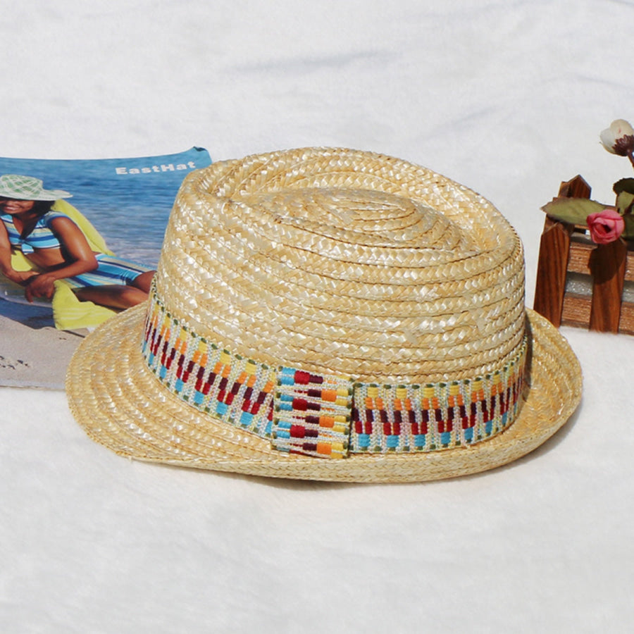Short Brim Straw Woven Hat Cream / One Size Apparel and Accessories