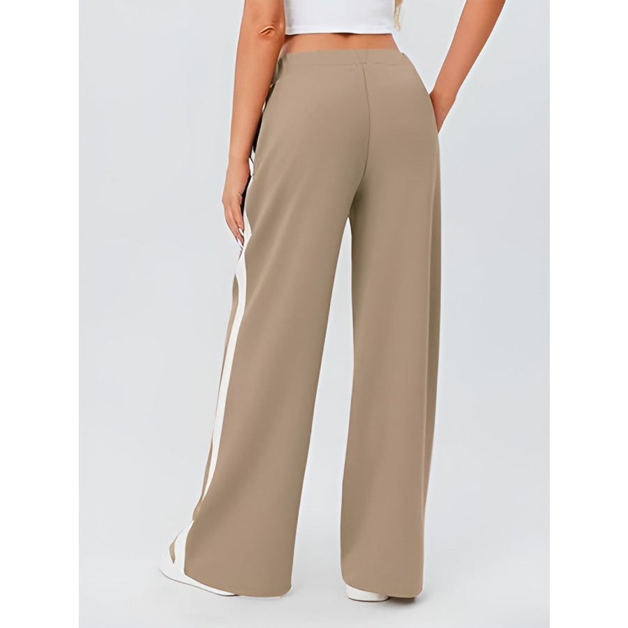 Side Striped Wide Leg Pants Camel / S Apparel and Accessories