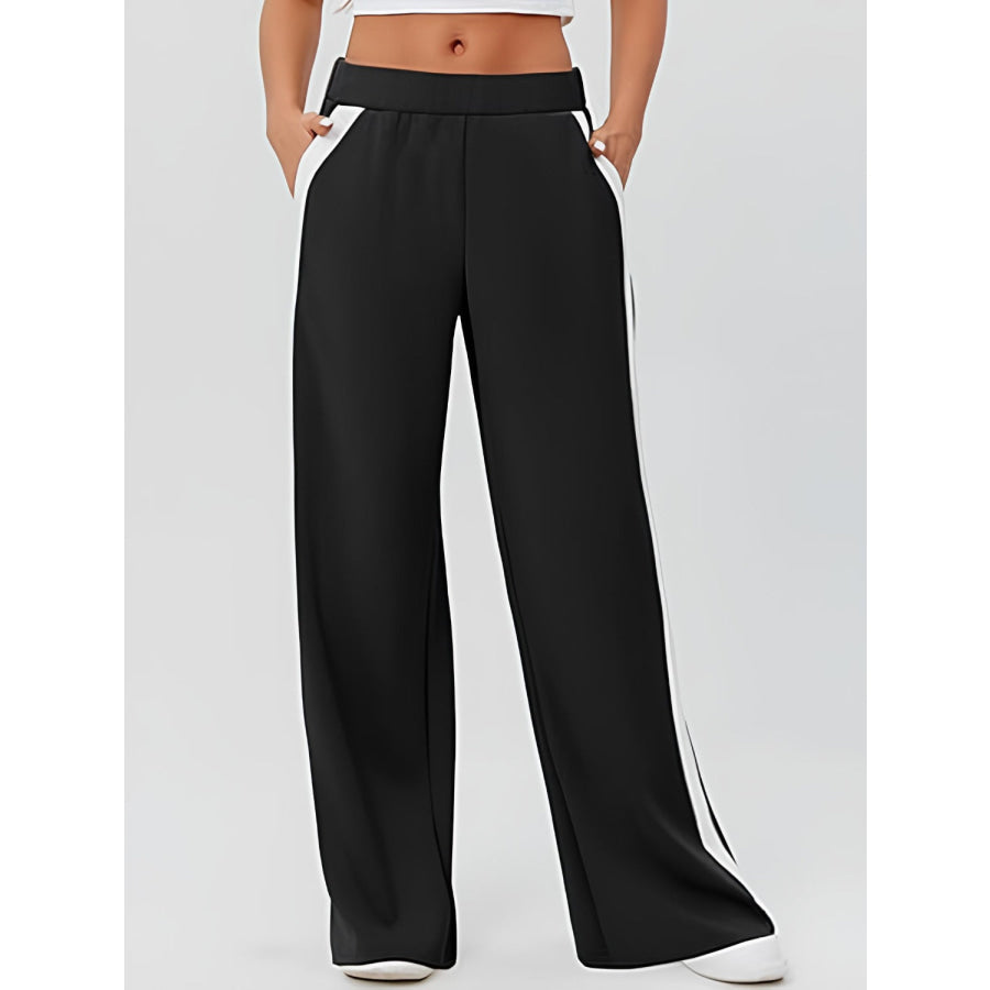 Side Striped Wide Leg Pants Black / S Apparel and Accessories