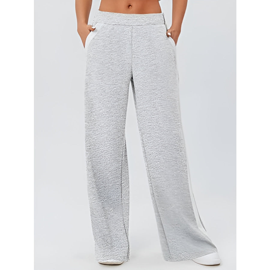 Side Striped Wide Leg Pants Light Gray / S Apparel and Accessories