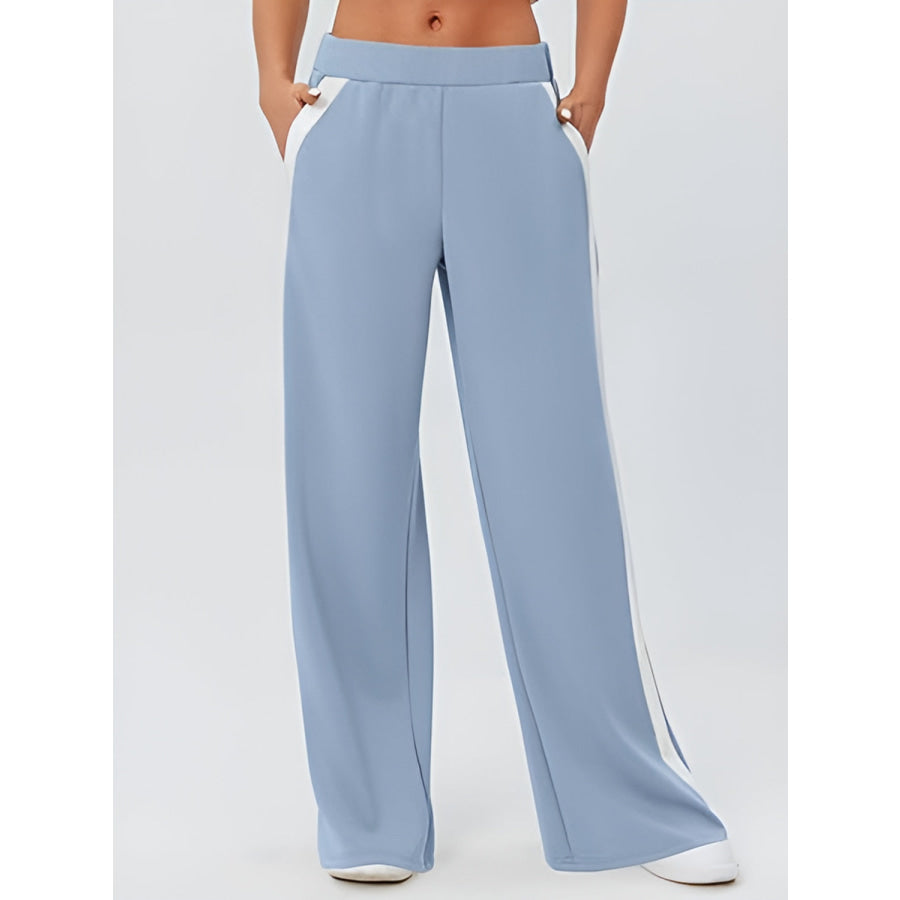 Side Striped Wide Leg Pants Pastel Blue / S Apparel and Accessories