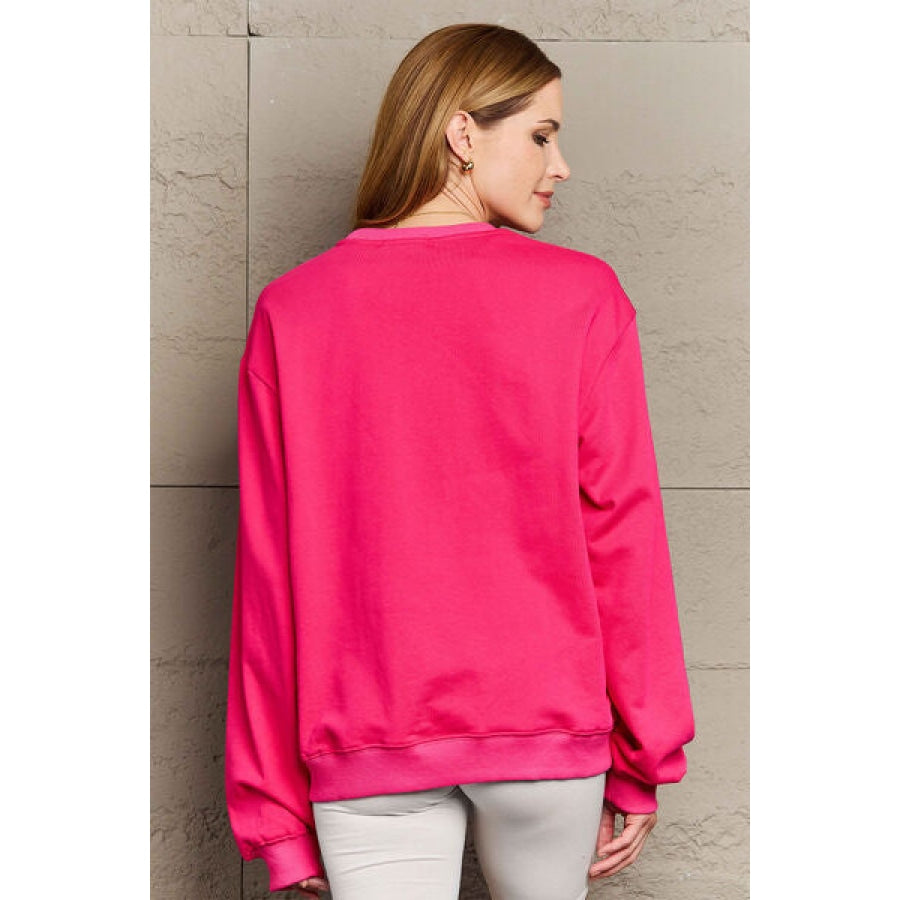 Simply Love Full Size 2024 Round Neck Dropped Shoulder Sweatshirt Deep Rose / S Apparel and Accessories