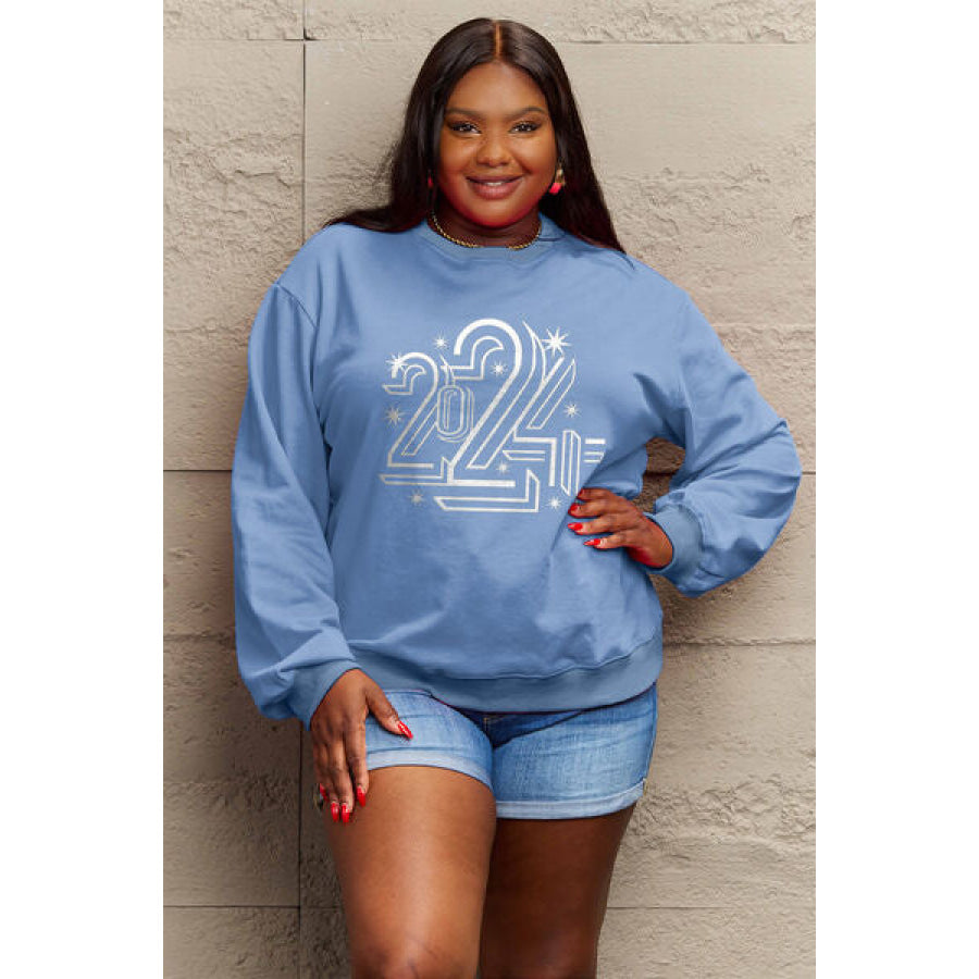Simply Love Full Size 2024 Round Neck Dropped Shoulder Sweatshirt Apparel and Accessories