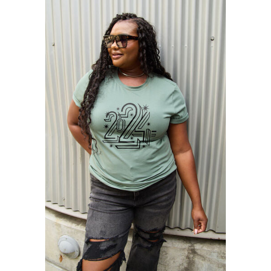 Simply Love Full Size 2024 Round Neck Short Sleeve T-Shirt Sage / S Apparel and Accessories