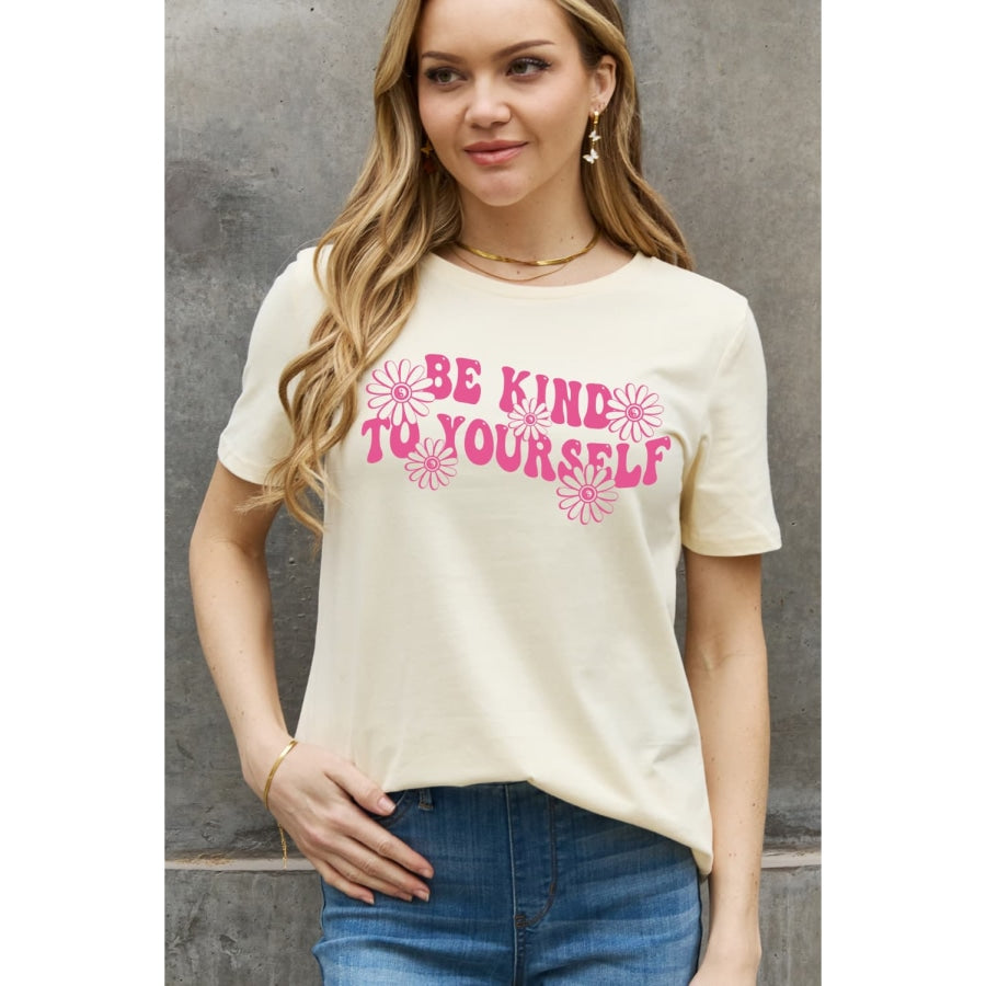 Simply Love Full Size BE KIND TO YOURSELF Flower Graphic Cotton Tee Ivory / S