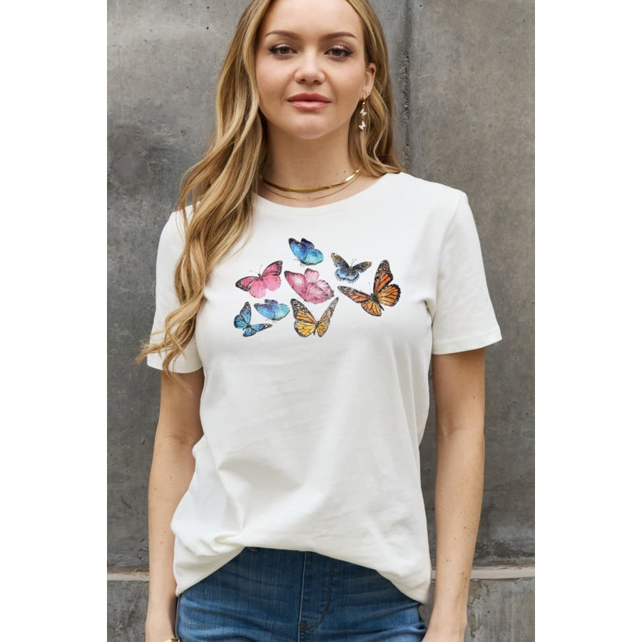 Simply Love Full Size Butterfly Graphic Cotton Tee Bleach / S