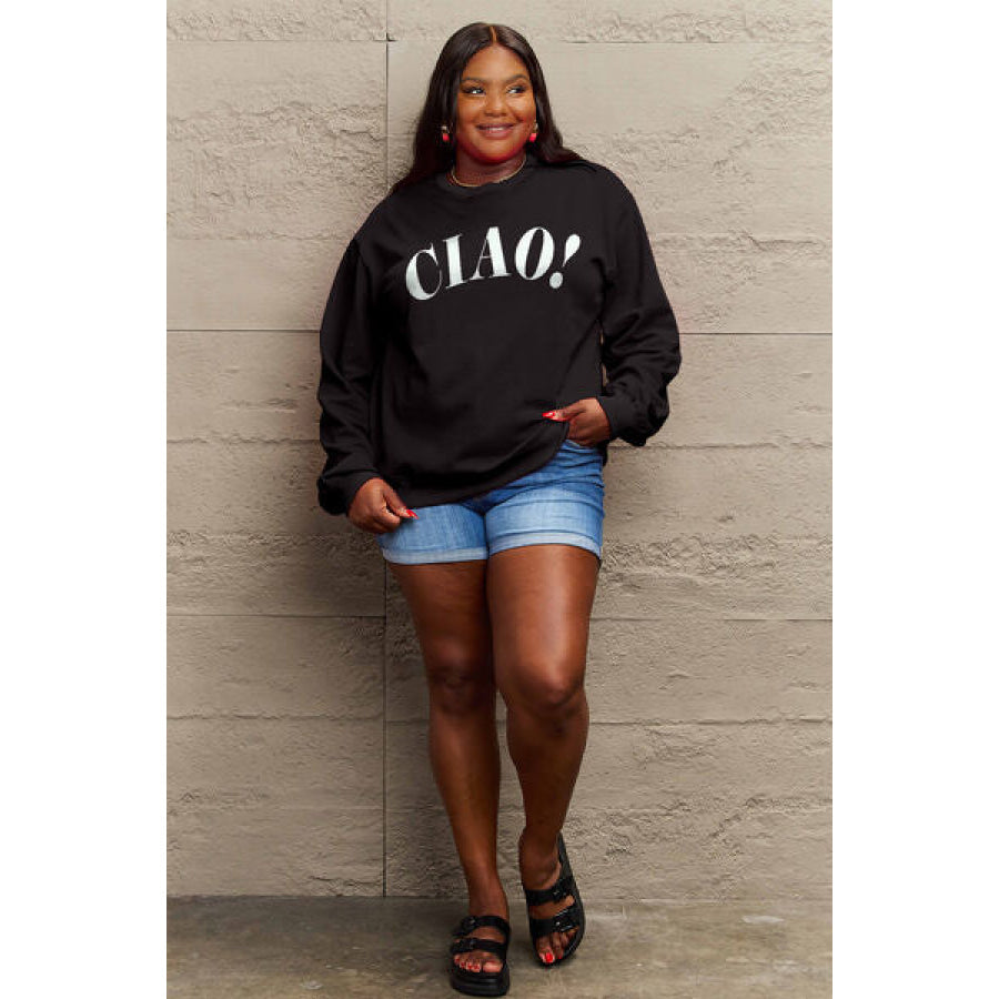 Simply Love Full Size CIAO!Round Neck Sweatshirt Clothing
