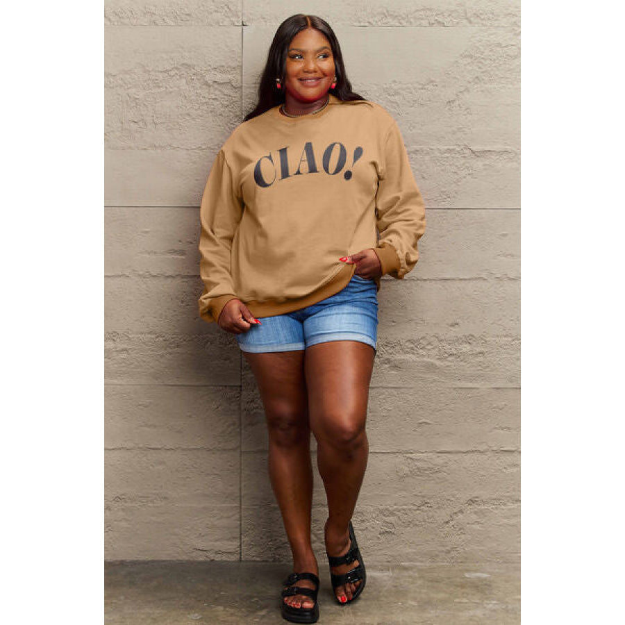 Simply Love Full Size CIAO!Round Neck Sweatshirt Clothing