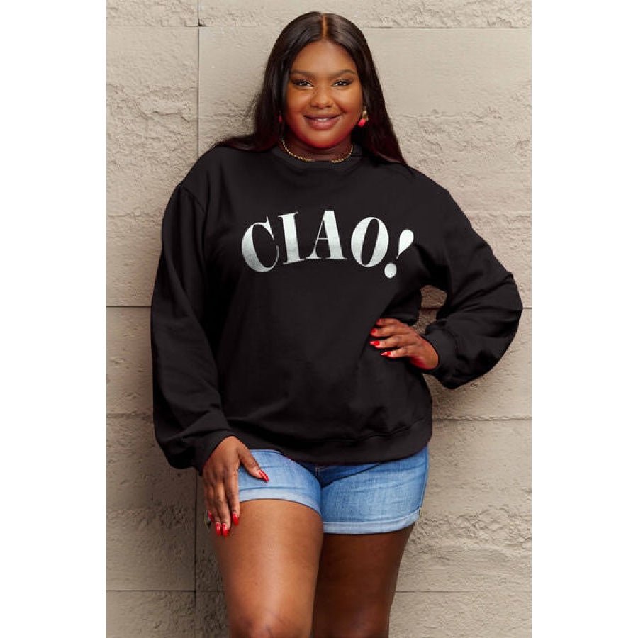 Simply Love Full Size CIAO！Round Neck Sweatshirt Black / S Clothing