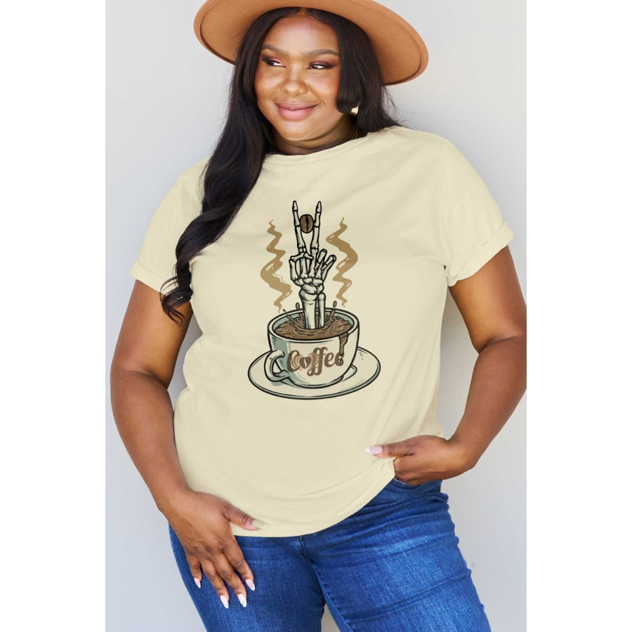 Simply Love Full Size COFFEE Graphic Cotton Tee Ivory / S