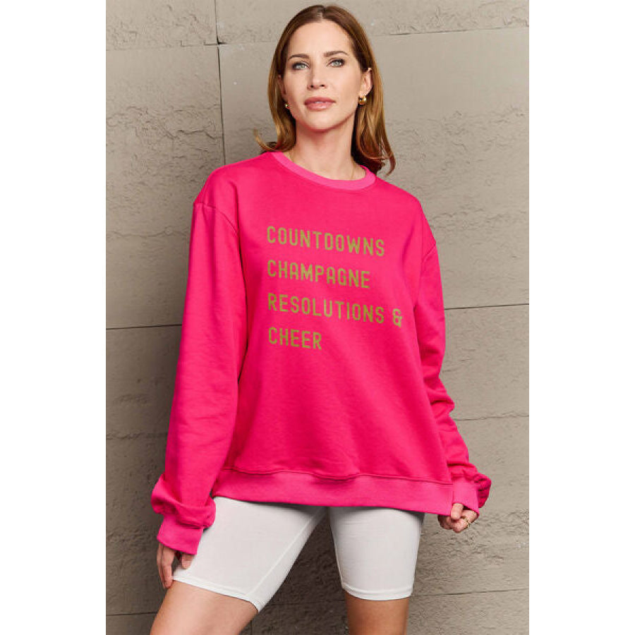 Simply Love Full Size COUNTDOWNS CHAMPAGNE RESOLUTIONS & CHEER Round Neck Sweatshirt Deep Rose / S Apparel and Accessories