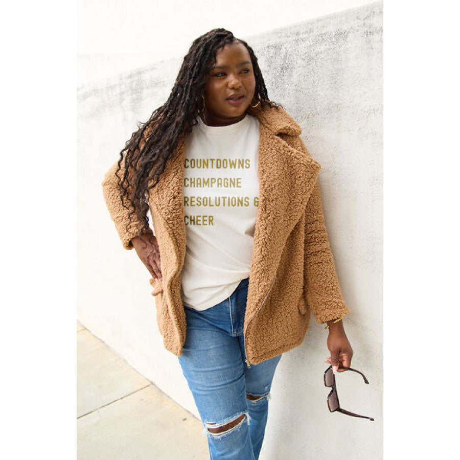 Simply Love Full Size COUNTDOWNS CHAMPAGNE RESOLUTIONS & CHEER Round Neck T-Shirt Apparel and Accessories