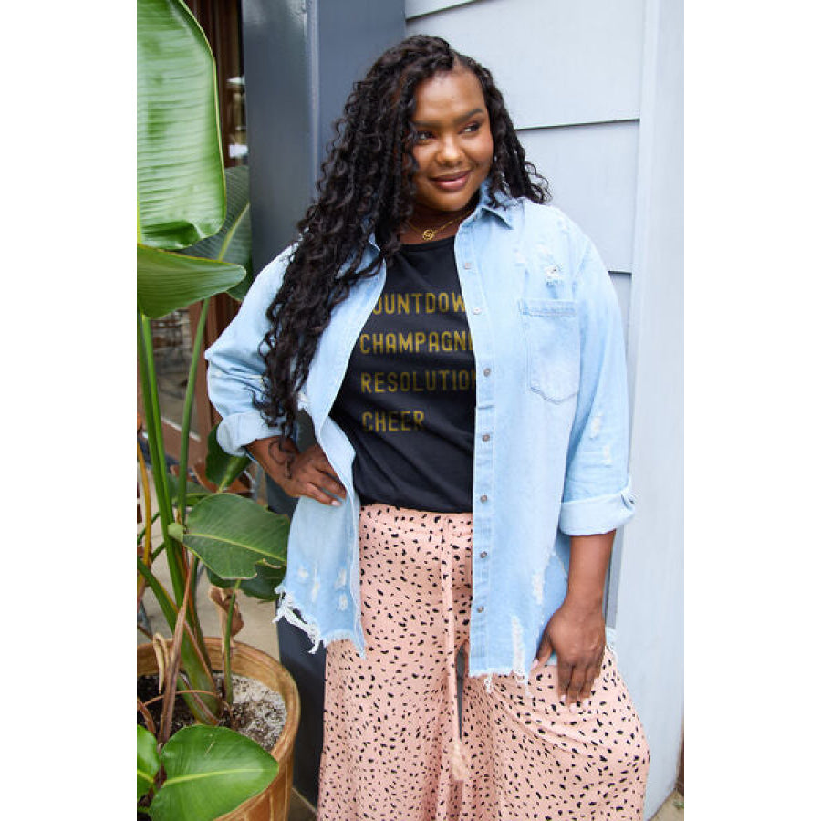 Simply Love Full Size COUNTDOWNS CHAMPAGNE RESOLUTIONS & CHEER Round Neck T-Shirt Apparel and Accessories