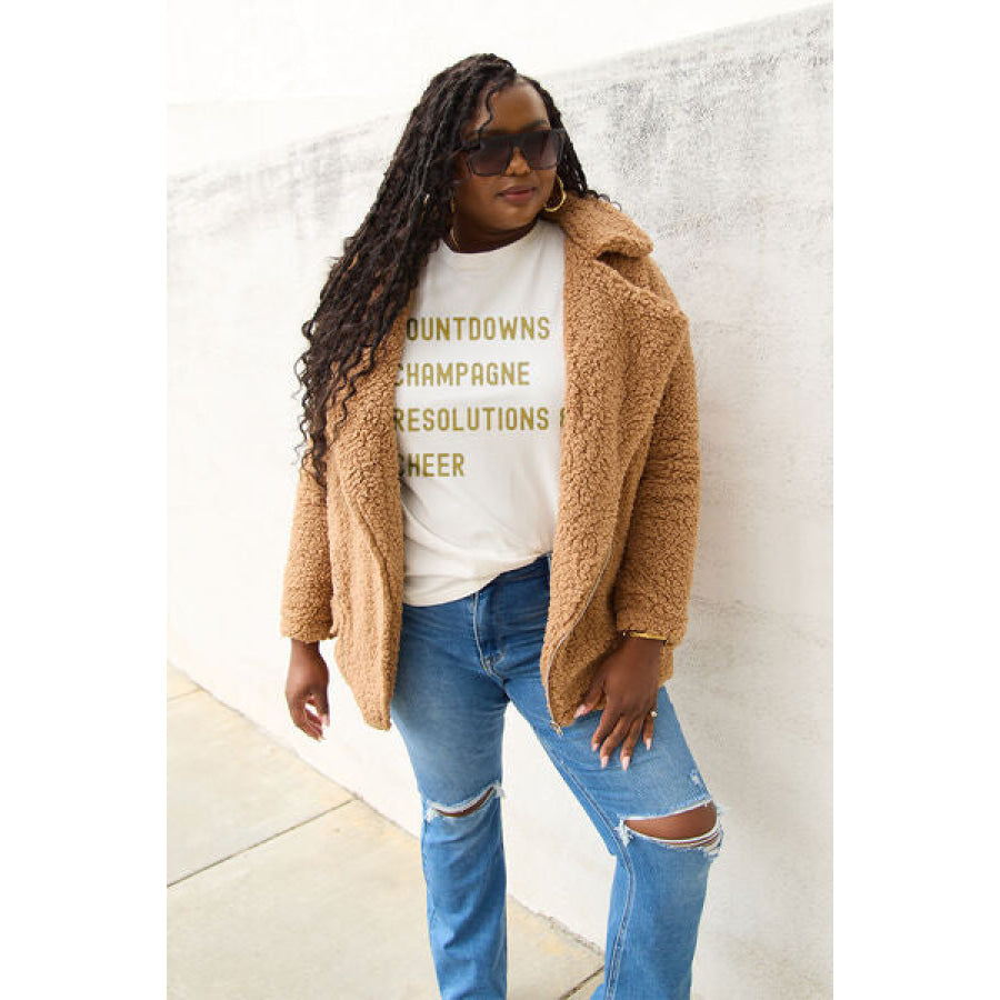 Simply Love Full Size COUNTDOWNS CHAMPAGNE RESOLUTIONS & CHEER Round Neck T-Shirt White / S Apparel and Accessories