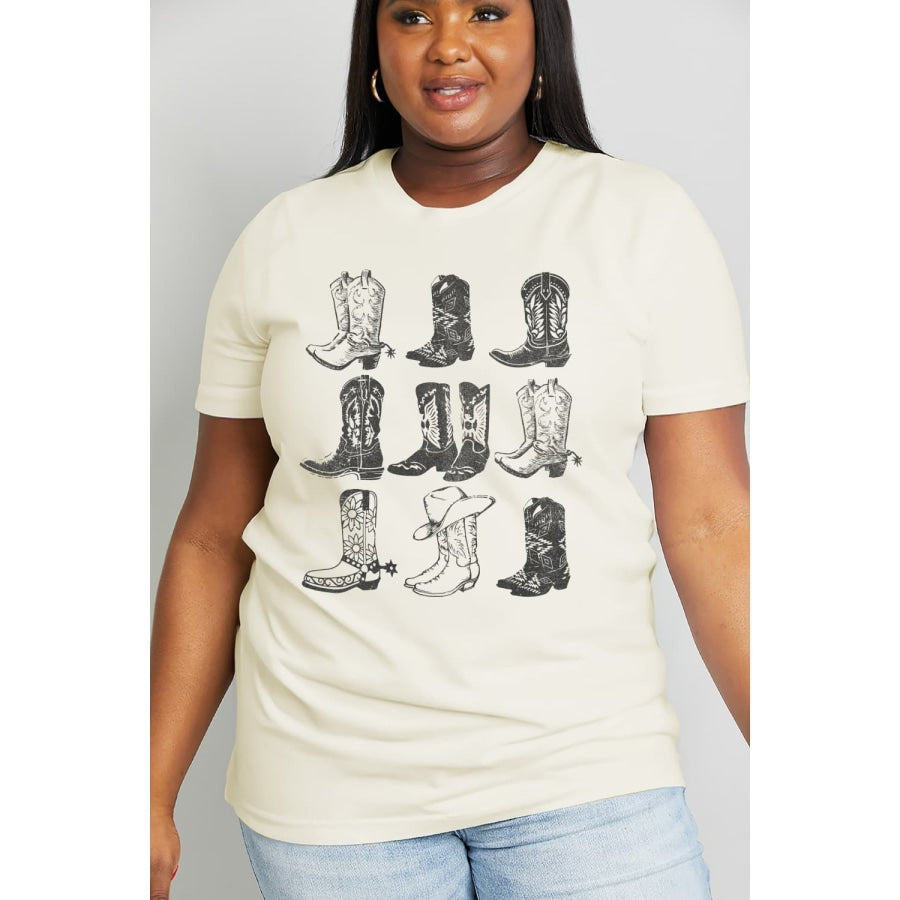 Simply Love Full Size Cowboy Boots Graphic Cotton Tee Ivory / S