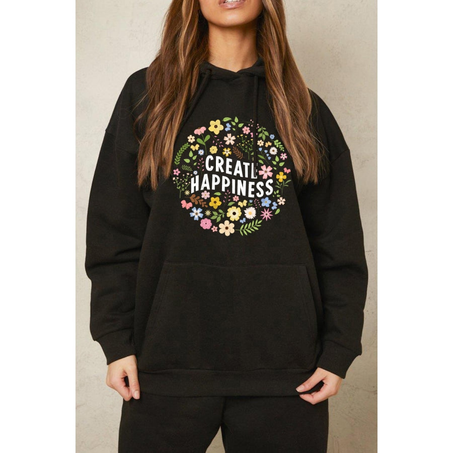 Simply Love Full Size CREATE HAPPINESS Graphic Hoodie Black / S