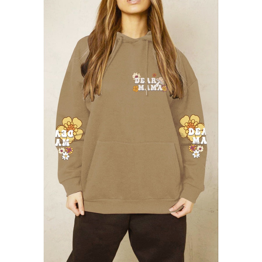Simply Love Full Size DEAR MAMA Flower Graphic Hoodie Taupe / S