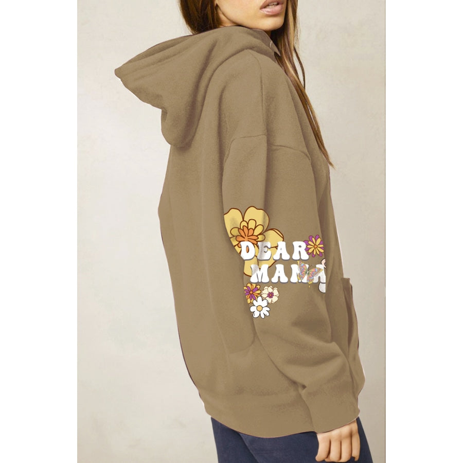 Simply Love Full Size DEAR MAMA Flower Graphic Hoodie Taupe / S