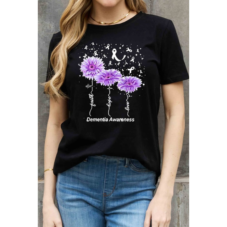 Simply Love Full Size DEMENTIA AWARENESS Graphic Cotton Tee Black / S